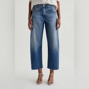 AG Adriano Goldschmied Hattie Crop High Rise Barrel Jean Gemini Blue Wash Raw 30